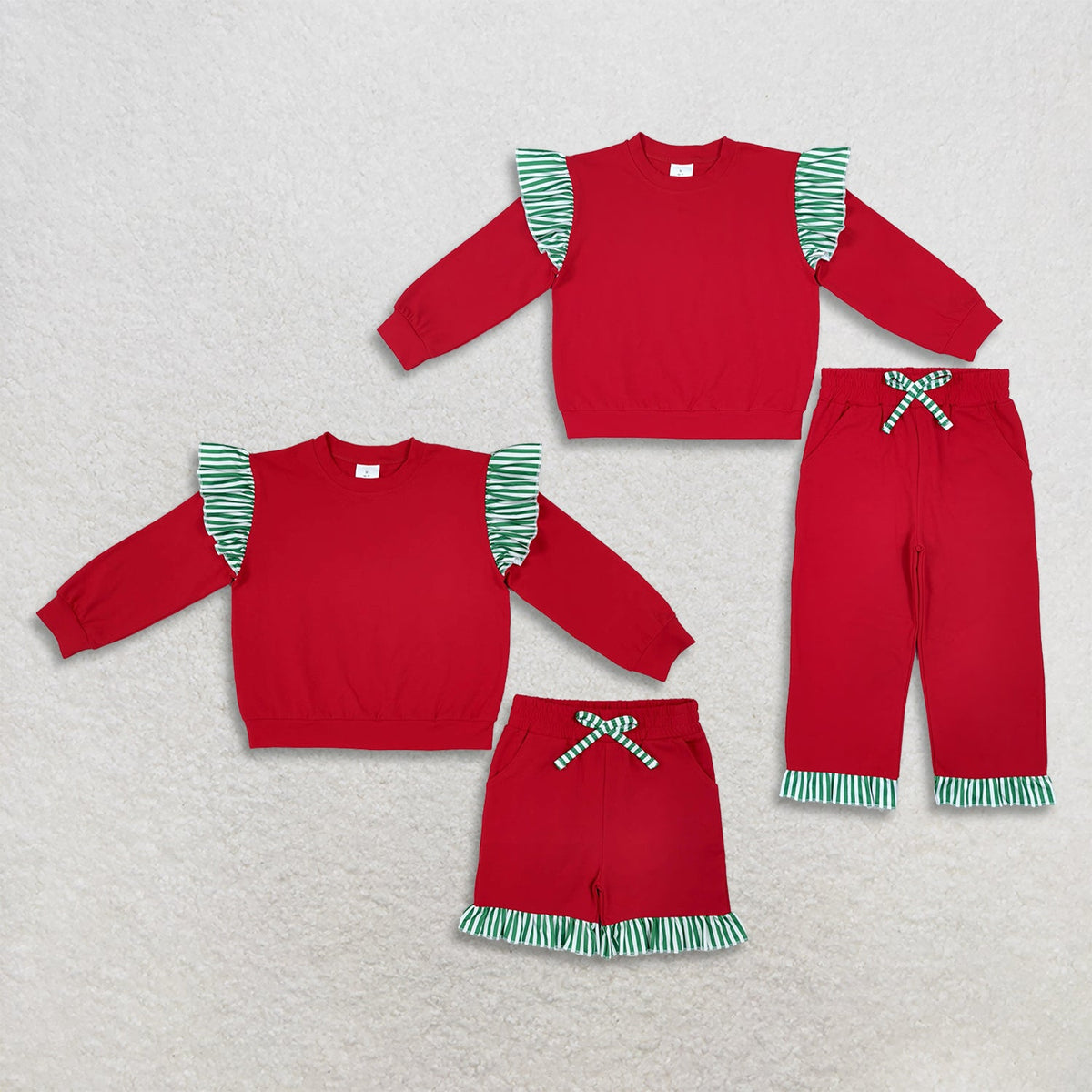 Sibling Baby Girls Kids Long Sleeves Shirts Pockets Shorts Pants Cotton Red Sets Christmas Clothes