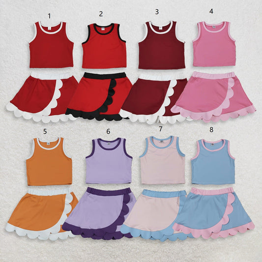Sibling Baby Girls Kids Sleeveless Shirts Skirts Shorts Yoga Active Scallop Sets Clothes