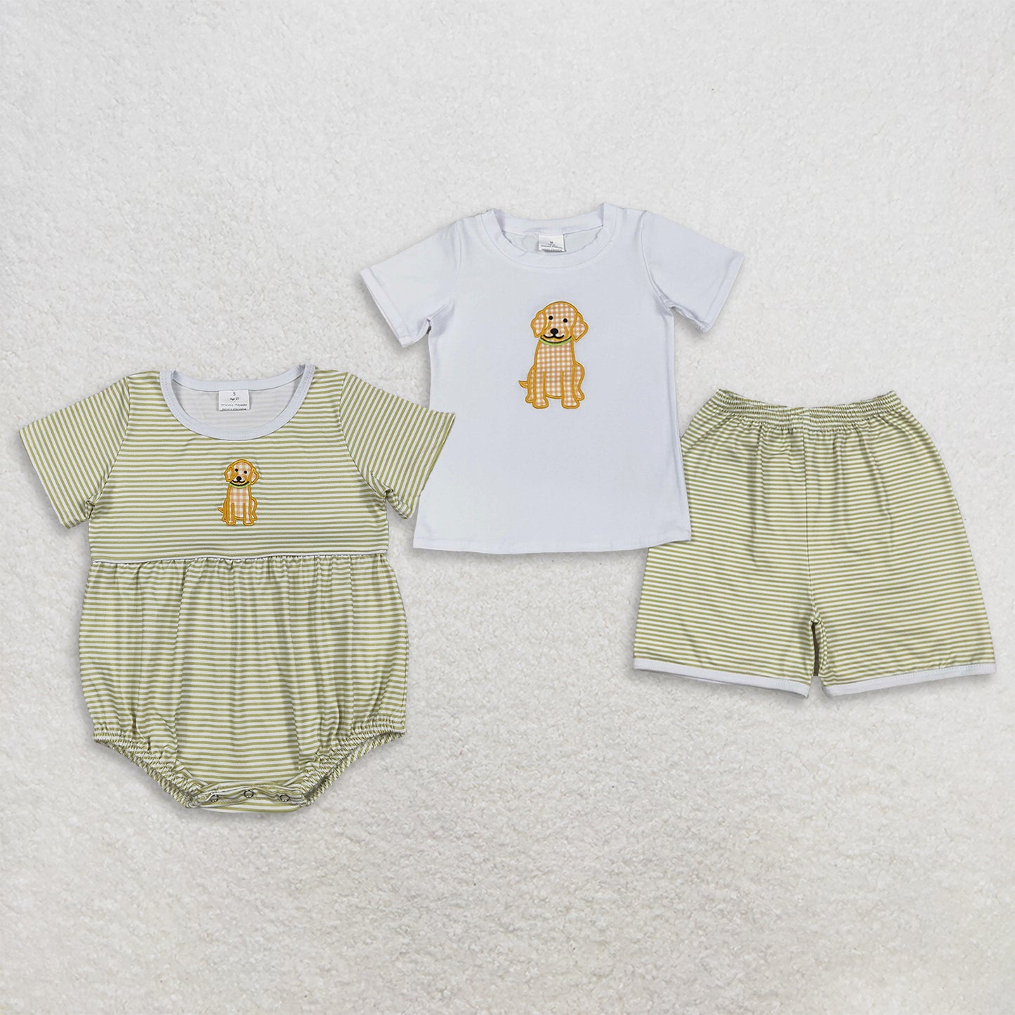 Sibling Baby Boys Kids Embroidery Dog Shirt Stripes Shorts Set Romper Summer Clothes