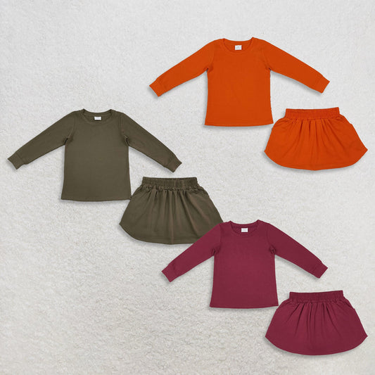 Sibling Baby Girls Kids Long Sleeves Shirts Pockets Skirts Shorts Cotton Sets Clothes