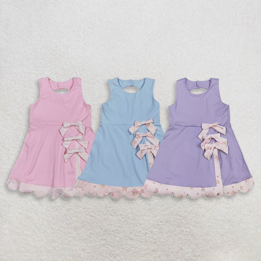 Sibling Baby Girls Kids Sleeveless Floral Bows Yoga Scallop Shorts Dresses