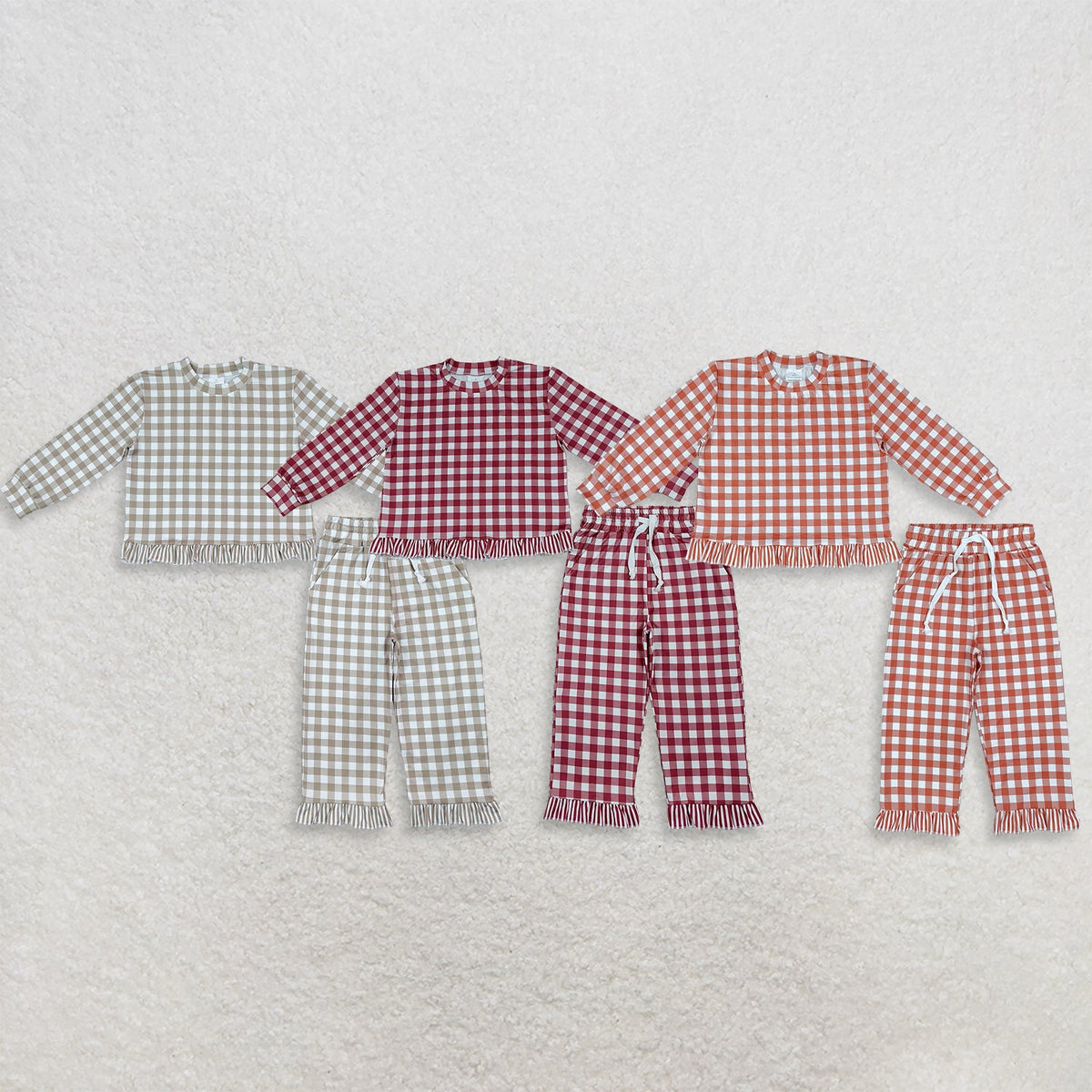 Sibling Baby Girls Kids Long Sleeves Plaid Shirts Pockets Pants Sets Clothes
