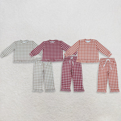 Sibling Baby Girls Kids Long Sleeves Plaid Shirts Pockets Pants Sets Clothes