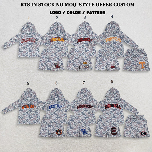 Sibling Baby Boys Kids Long Sleeves Grey Camo Hoodie Shirts Pockets Shorts Sets Team Clothes