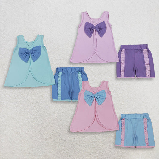 RTS Sibling Baby Girls Kids Back Bows Tops Ruffle Shorts Summer Sets Cotton Clothes
