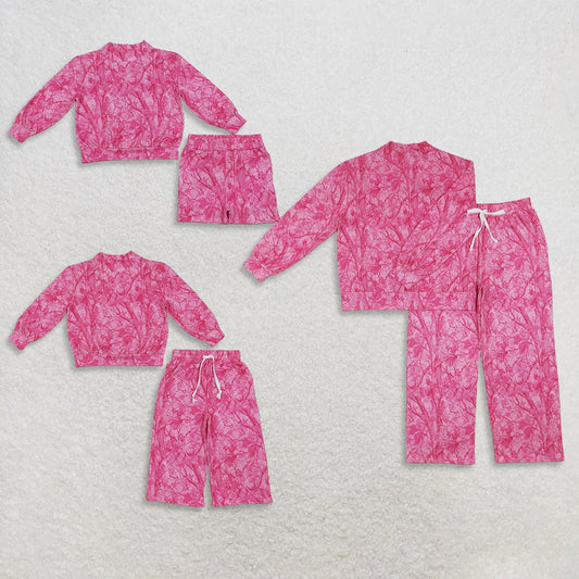 Sibling Baby Girls Adult Women Long Sleeves Leaves Pockets Camo Mock Neck Sets Pink Clothes