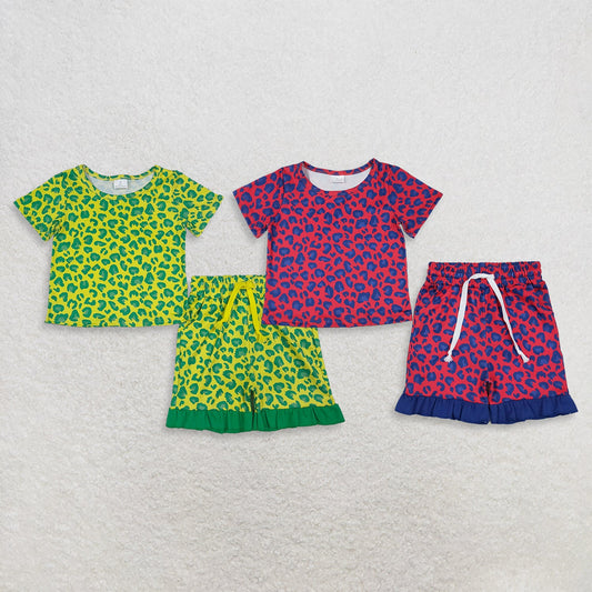 Sibling Baby Girls Kids Short Sleeves Leopard Shirts Pockets Shorts Summer Sets Clothes