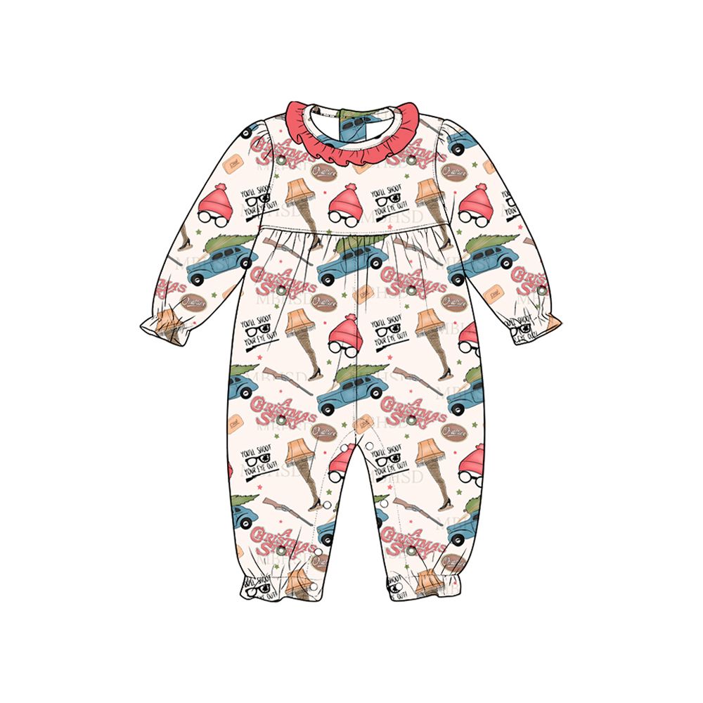 Moq 5 Preorder Baby Girls Kids Long Sleeves Christmas Ruffle Romper Clothes