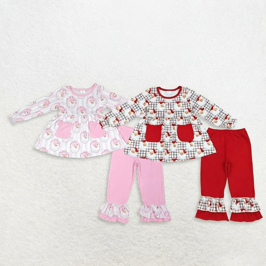 Sibling Baby Girl Kids Long Sleeves Christmas Santa Pockets Tunic Pants Sets Clothes