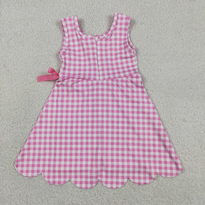 Baby Girls Kids Sleeveless Pink Plaid Scallop Yoga Knee Length Dress