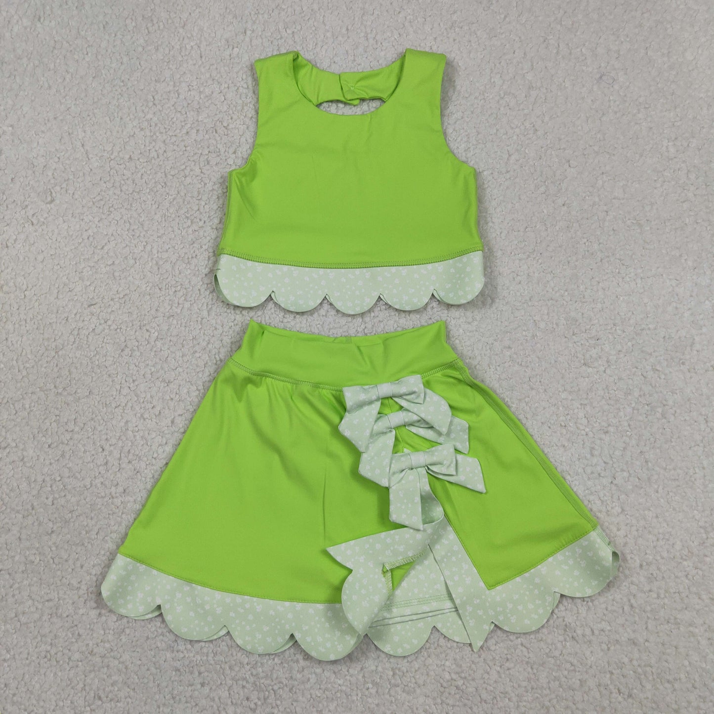 Baby Girls Kids Sleeveless Tops Bows Skirt Shorts Yoga Green Set