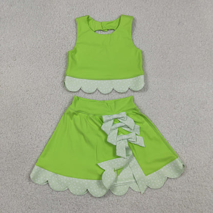 Baby Girls Kids Sleeveless Tops Bows Skirt Shorts Yoga Green Set