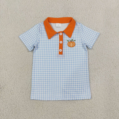 Sibling Baby Boys Kids Embroidery Pumpkins Buttons Plaid Shirts Kids Thanksgiving Clothes
