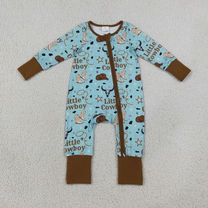 Baby Boys Kids Long Sleeves Western Little Cowboy Zipper Footie Sleeper Romper
