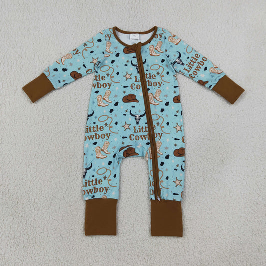 Baby Boys Kids Long Sleeves Western Little Cowboy Zipper Footie Sleeper Romper