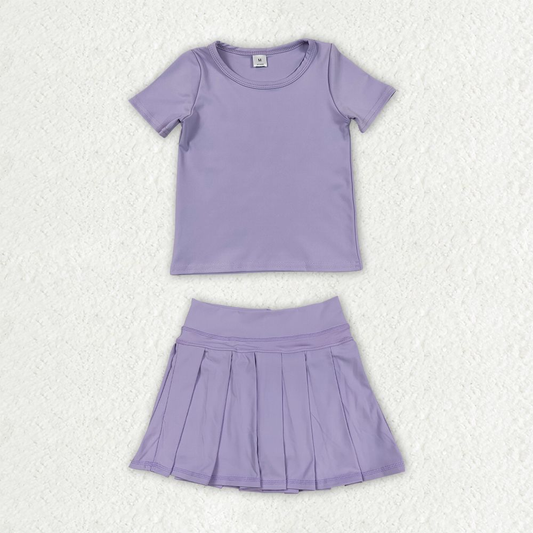 Baby Girls Kids Short Sleeves Shirt Skirt Shorts Yoga Active Lavender Set Clothes
