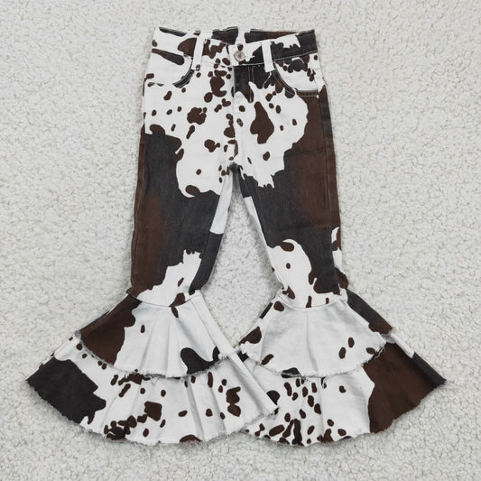 Baby Girl Western Cow Print Bell Denim Pants Jeans