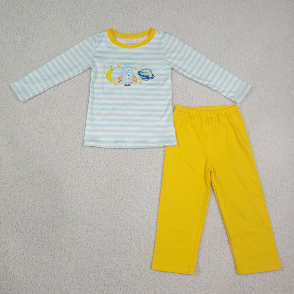 Sibling Baby Boys Kids Embroidery Space Rocket Stripes Romper Shirt Set Clothes