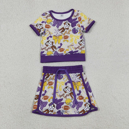 Baby Girls Toddler Short Sleeves Tigers Bows Football Team Shirt Shorts Yoga Purple Set