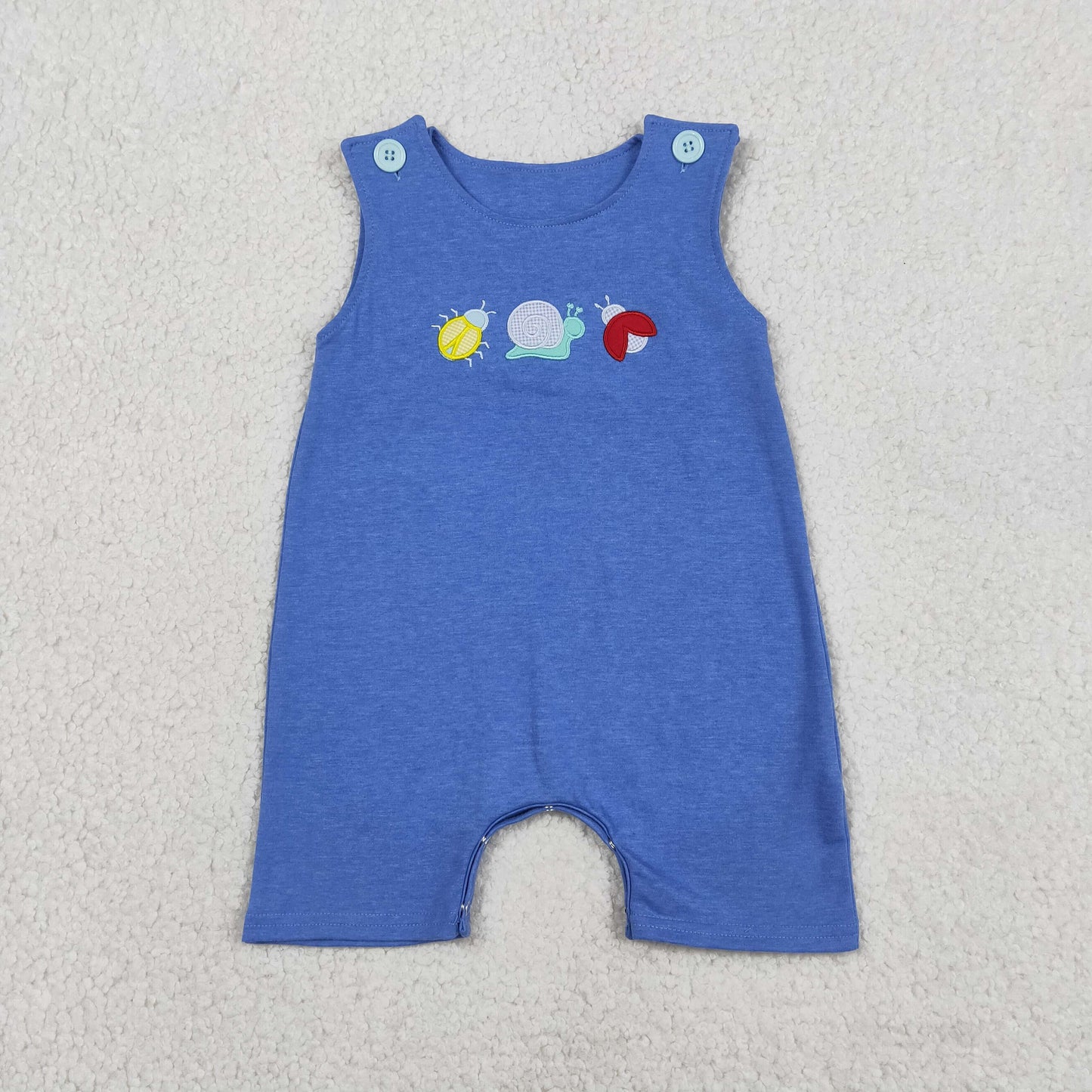 Baby Boys Infant Sleeveless Embroidery Animals Blue Romper