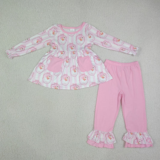 Baby Girl Kids Christmas Santa Bows Stripes Pockets Tunic Pink Pants Set Clothes
