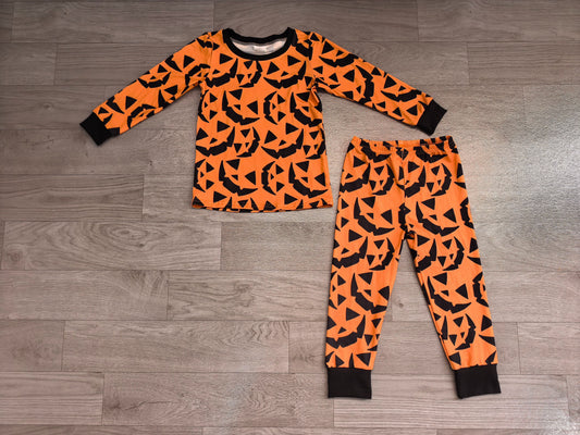 No moq Preorder Baby Boys Kids Long Sleeves Halloween Pumpkins Shirt Pants Pajamas Set Clothes