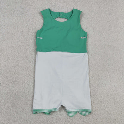 Baby Girls Sleeveless Green Plaid Bows with Shorts Yoga Scallop Dress