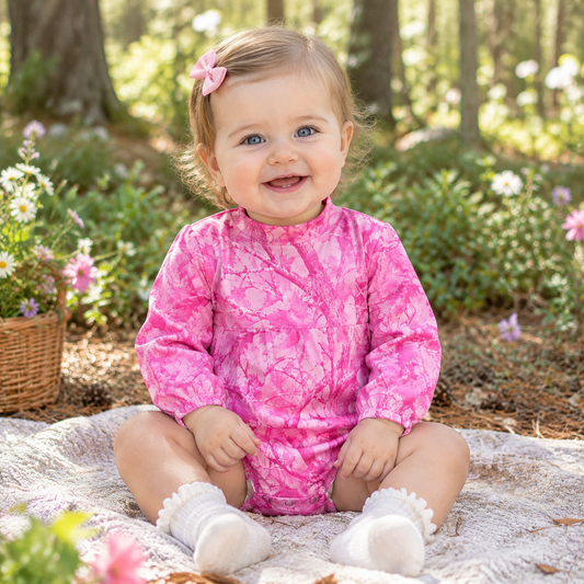 Baby Girls Infant Pink Long Sleeves Leaves Bubble Camo Romper Mock Neck‌ Clothes