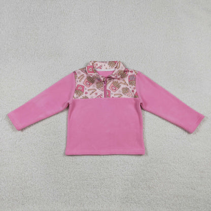 Baby Girls Pink Long Sleeves Chip Hearts Valentines Zipper Fleece Pullover Sweater