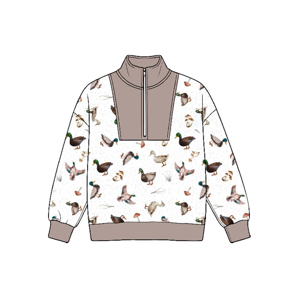 Moq 5 Preorder Baby Boys Kids Ducks Long Sleeves Half Zip Shirt Pullover Tops
