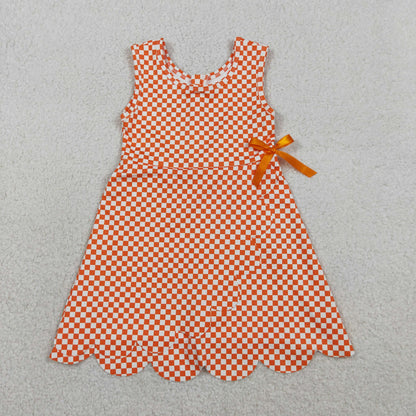 RTS Sibling Baby Girls Checked Bow Ruffle Yoga Active Shorts Knee Length Scallop Dresses