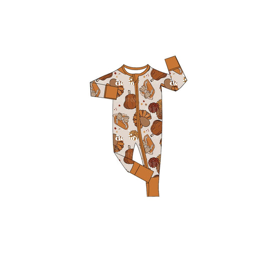 Moq 5 Preorder Baby Girls Kids Pumpkins turkey Bows Zipper Sleeper Footie Romper Thanksgiving Clothes