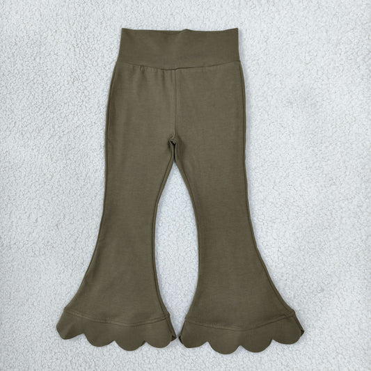 Baby Girls Kids Scalloped Pants Bottoms Cotton Olive Clothes