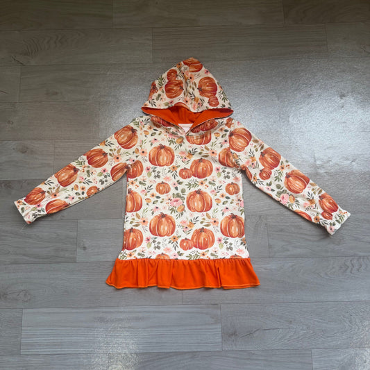 Baby Girls Kids Pumpkins Flower Hoodie Orange Ruffle Shirt Fall Tops Clothes
