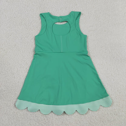 Sibling Baby Girls Kids Green Plaid Bows Skort Yoga Active Dress Set Scallop Clothes