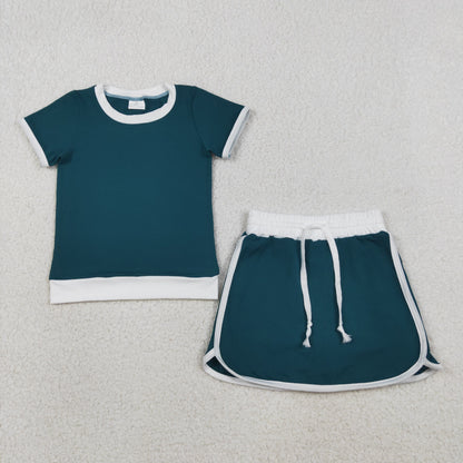 RTS Baby Girls Kids Short Sleeves Shirt Shorts Green Clothes Cotton Set