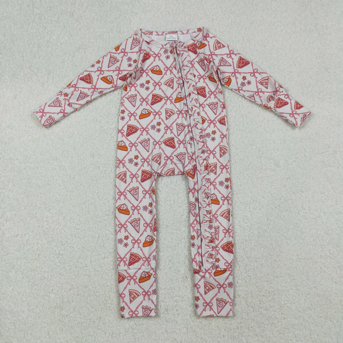 Sibling Kids Girl Long Sleeves Pumpkin Pie Bows Thanksgiving Zipper Romper Pajamas Set