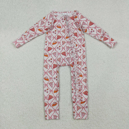 Sibling Kids Girl Long Sleeves Pumpkin Pie Bows Thanksgiving Zipper Romper Pajamas Set