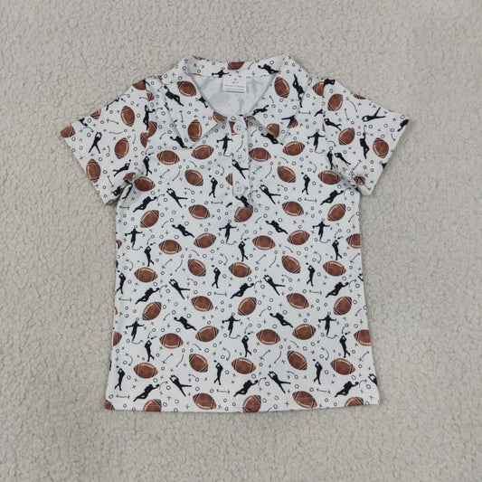Baby Boy Short Sleeves Football Bows Buttons Summer Shirt