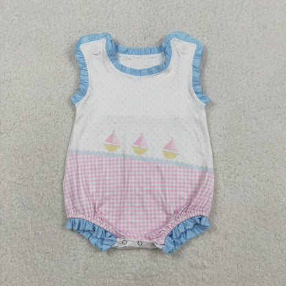 RTS Sibling Baby Boys Girls Infant Sleeveless Boats Plaid Dots Summer Bubble Rompers
