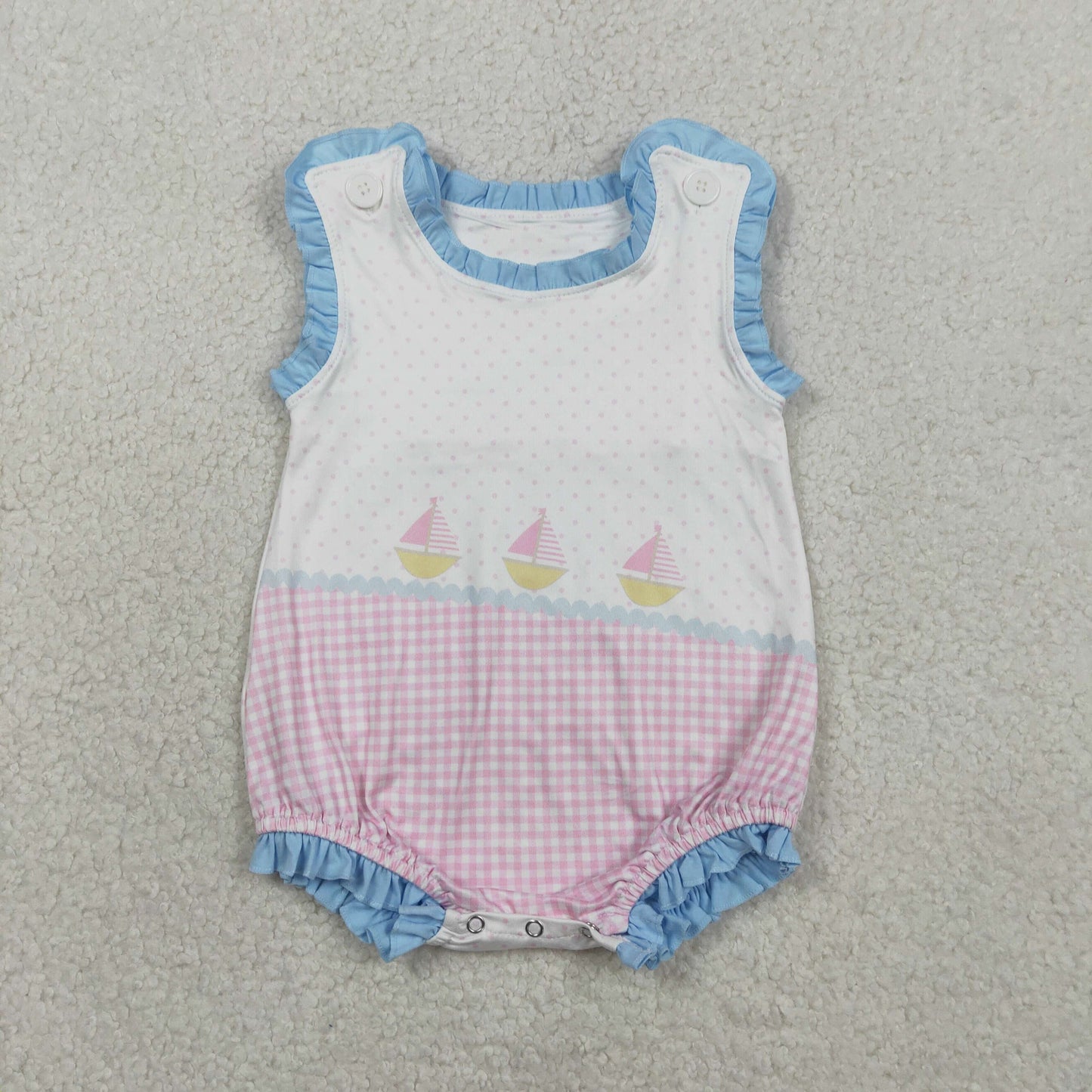 RTS Baby Boys Kids Sleeveless Boats Green Plaid Dots Bubble Romper