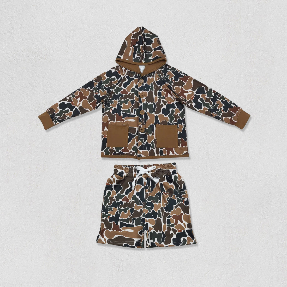 Sibling Baby Boys Southern Camo Buttons Pockets Hoodies Tops Shorts Hunting Clothes Sets