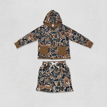 Sibling Baby Boys Southern Camo Buttons Pockets Hoodies Tops Shorts Hunting Clothes Sets