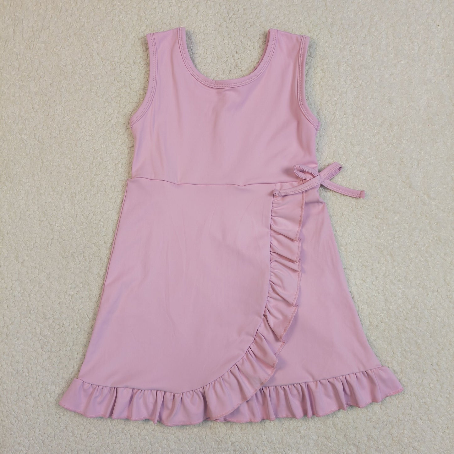 Baby Girls Sleeveless Ruffle Knee Length Yoga Pink Dress with Shorts