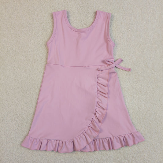 Baby Girls Sleeveless Ruffle Knee Length Yoga Pink Dress with Shorts