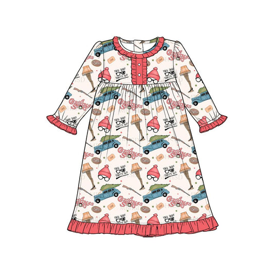 Moq 5 Preorder Baby Girls Kids Long Sleeves Christmas Buttons Pajamas Dress