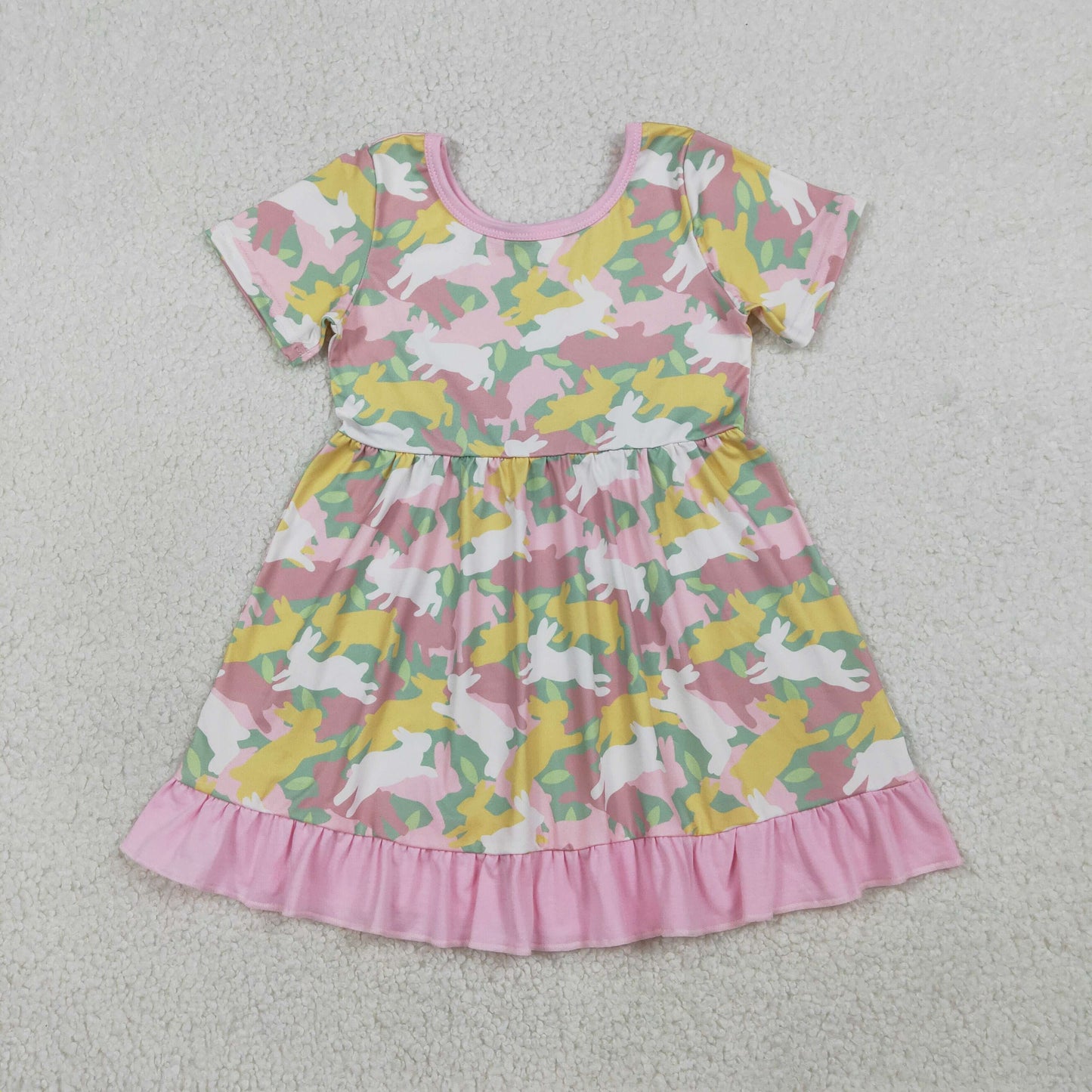 RTS Baby Girls Short Sleeves Rabbits Camo Easter Knee Length Dress