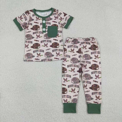 Sibling Baby Boys Short Sleeves Camo Hats Ducks Hunting Southern Buttons Romper Outfit
