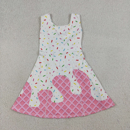 RTS Baby Girls Kids Sleeveless Sprinkles Pink Drips Yoga Knee Length Yoga Dress