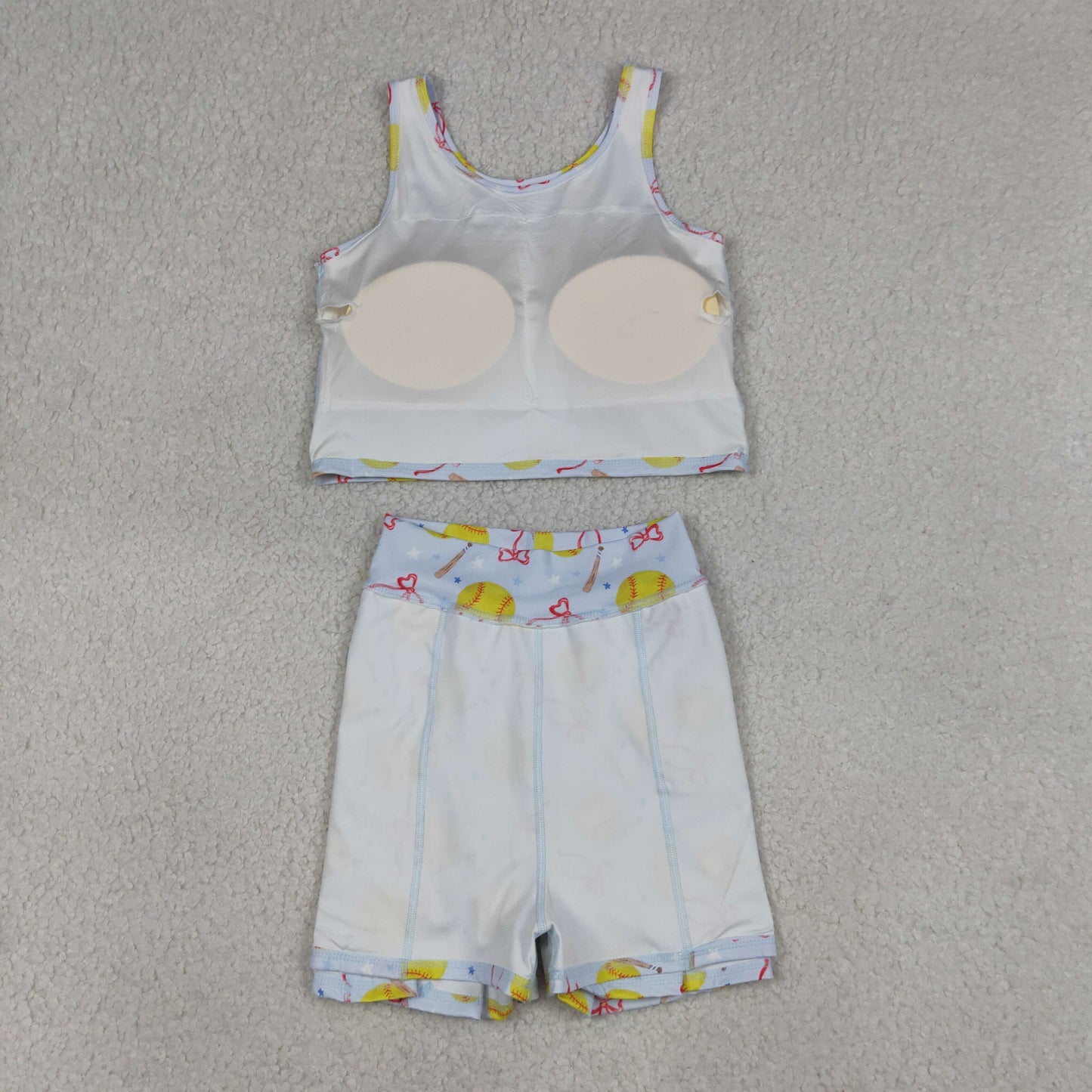 Baby Girls Kids Softball Bows Tops Blue Skirt Shorts Yoga Summer Set